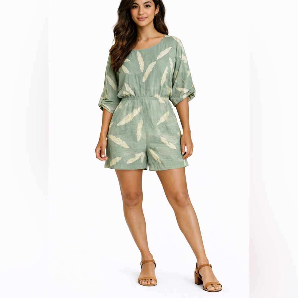 Karen Zambos Green and Cream Patterned Romper